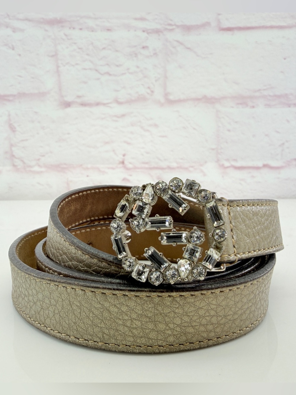 Gucci Crystal Buckle Metallic Gold Women’s Marmont Belt 364380 90/36